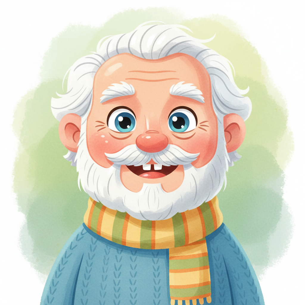 Make the old man like kinda like a cute and adorable, and like cartoonish, not actually creepy